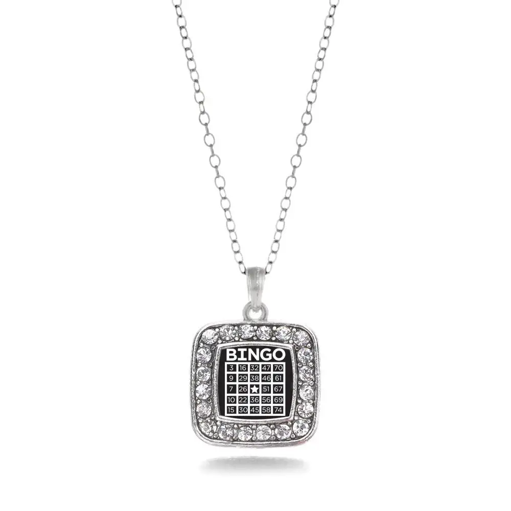 BINGO SQUARE CHARM  ANTIQUE SILVER PLATED CRYSTAL JEWELRY