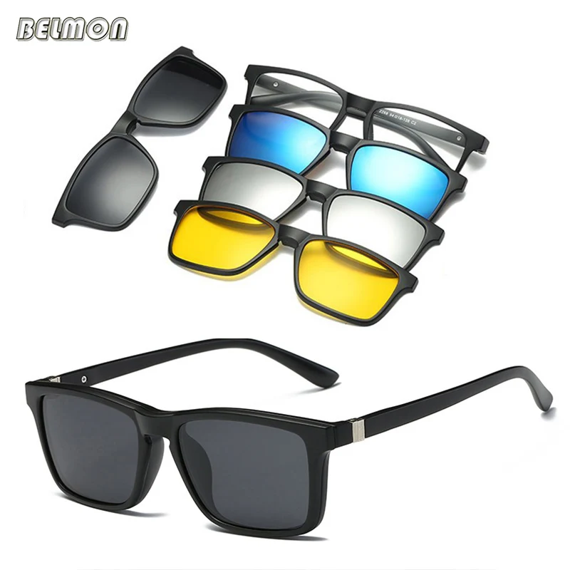 

Belmon Spectacle Frame Men Women With 4 Piece Clip On Polarized Sunglasses Magnetic Glasses Male Female Myopia Optical RS479