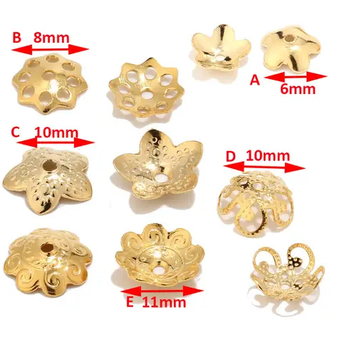 100pcs Gold Color Filigree Flower Bead Caps Connector Charms Metal Stainless Steel End Beads Cap For DIY Jewelry Making Findings