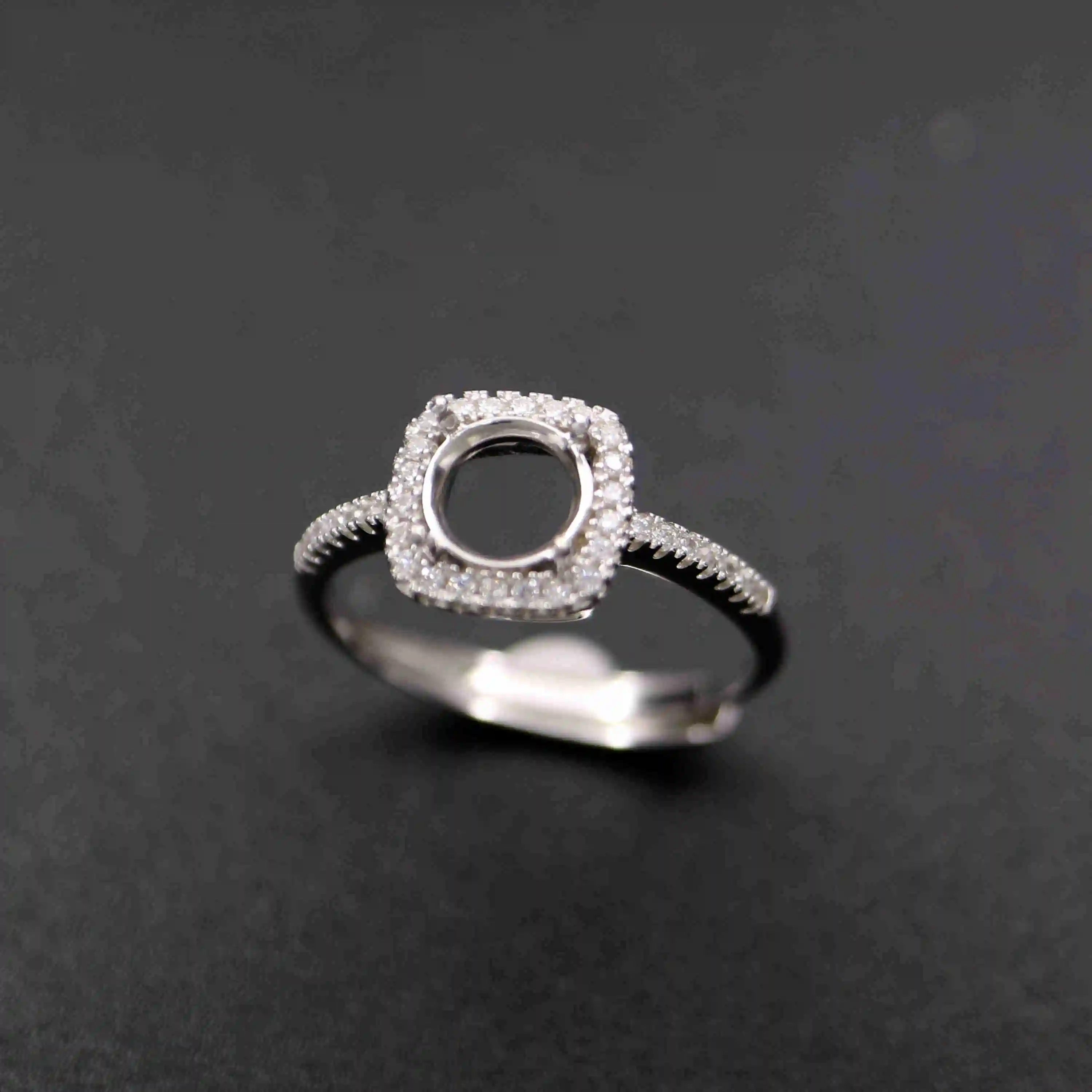 6-8 Mm Mewah Bulat Permata CZ Batu Prong Pengaturan Solid 925 Sterling Silver Bezel Nampan DIY Cincin Adjustable 1214025