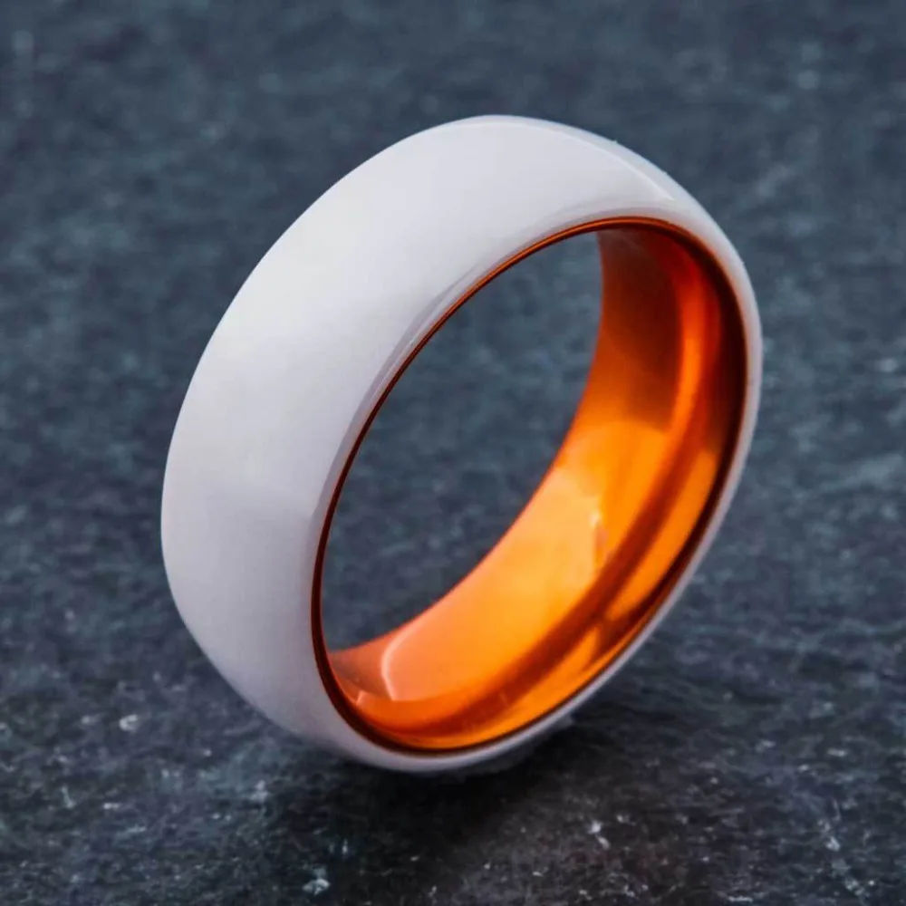 8mm Trendy Ceramics Rings For Women Men Wedding Bands Engagement Gift Dating Ring White Orange And Red Color Engrave Soul Men