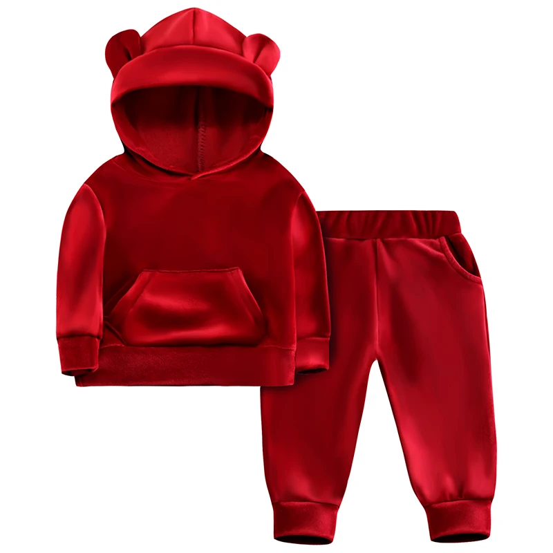 

Baby Girls Velvet Hooded Clothing Set Autumn Spring Kids Suit for Girl Boys Sports Suits Tracksuits Toddler Children Clothes Set