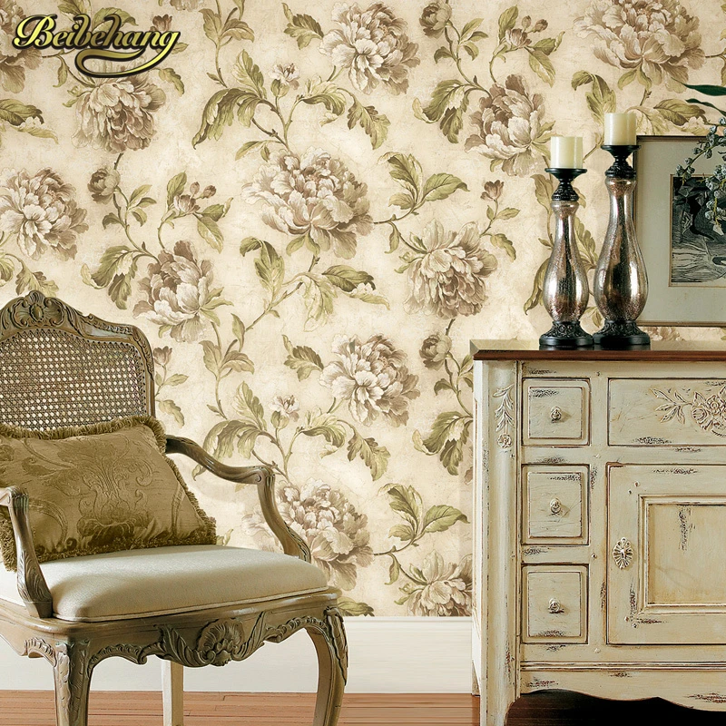 beibehang wall paper imports of pure American pastoral paper nostalgic retro crack large flower wallpaper the living room