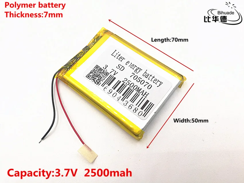 

Good Qulity 3.7V,2500mAH,705070 Polymer lithium ion / Li-ion battery for TOY,POWER BANK,GPS,mp3,mp4