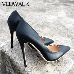 Veowalk Chic Top Quality 12CM High Heels Women Sexy Matte Black Stilettos Pumps Elegant Pointed Toe Work Party Dress Shoes Siz46