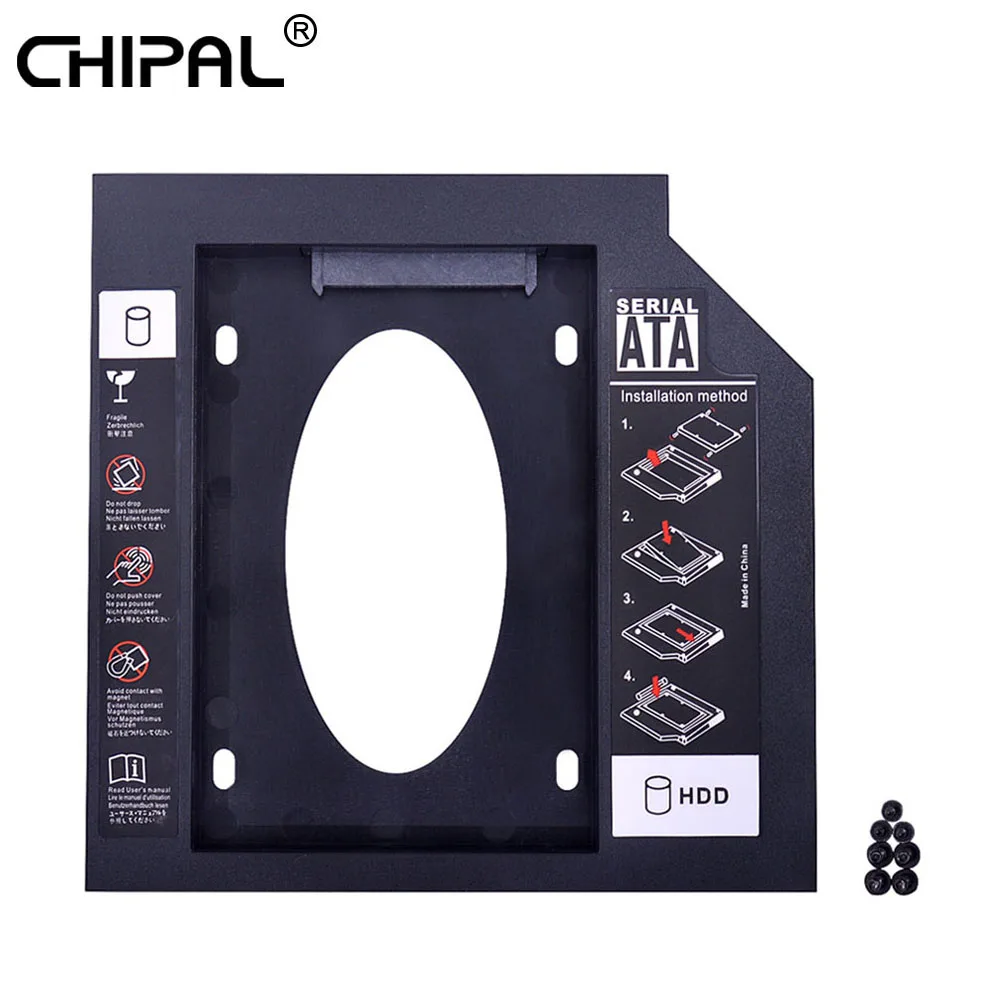 CHIPAL 2nd HDD Caddy 12.7mm 9.5mm 9mm SATA 3.0 for 2.5 Inch SSD Case Hard Disk Drive Adapter for Laptop ODD CD DVD ROM Optibay