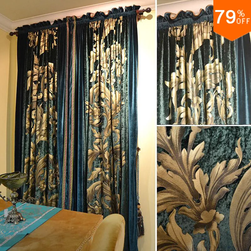 Soft Velvet Luxury Window upright peacock queen deep sea beautiful magic Blue Drapes luxurious window curtain - Splendid Flower