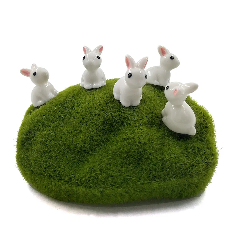 

10pcs White Rabbit Figurine Miniature Aniaml Decoration mini fairy garden Cartoon animal statue resin craft Home Car Decoration