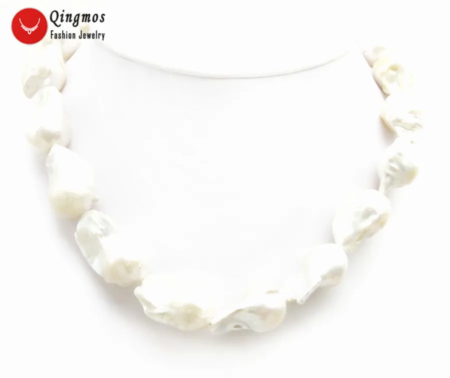 

Qingmos Trendy Natural Pearl Necklace for Women with 17*30mm Baroque White FW Nuclear Pearl Chokers Necklace Jewelry 17" nec6500