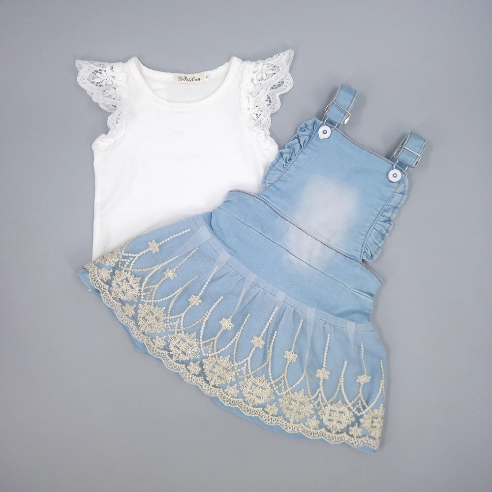 0-4T Baby Clothing Sets Summer Suspender Skirts With Cotton white t shirt infant Overalls Dress Kids Clothing Baby Clothes