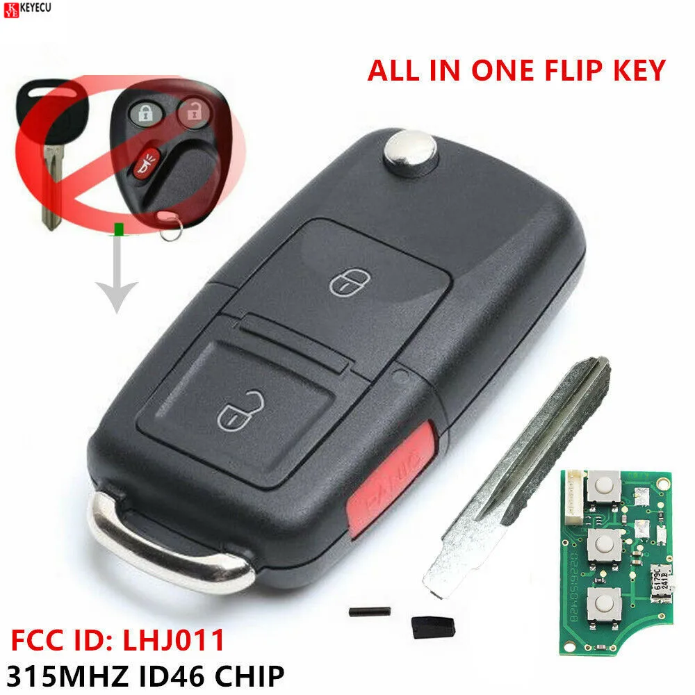 Keyecu New Upgraded Flip Remote Key FOB for Chevrolet Cadillac Escalade 2003 2004 2005 2006 FCC:LHJ011 For 15132197 15132198