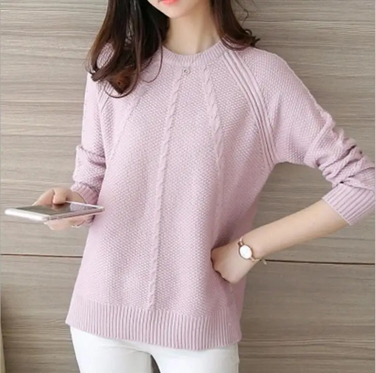 

Lady Knitted Sweaters Flax Women's Long Sleeve Clothes Knitted Wear Winter Side-open Fork Knitted Sweater Round Neck B9677