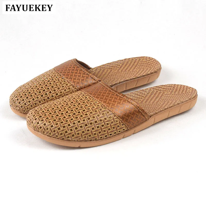 FAYUEKEY 18 New Fashion Summer Home Linen Cane Non-slip Breathable Slippers Men Indoor\\Floor Beach Boys Slippers Slides Shoes