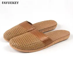 FAYUEKEY 18 New Fashion Summer Home Linen Cane Non-slip Breathable Slippers Men Indoor\Floor Beach Boys Slippers Slides Shoes