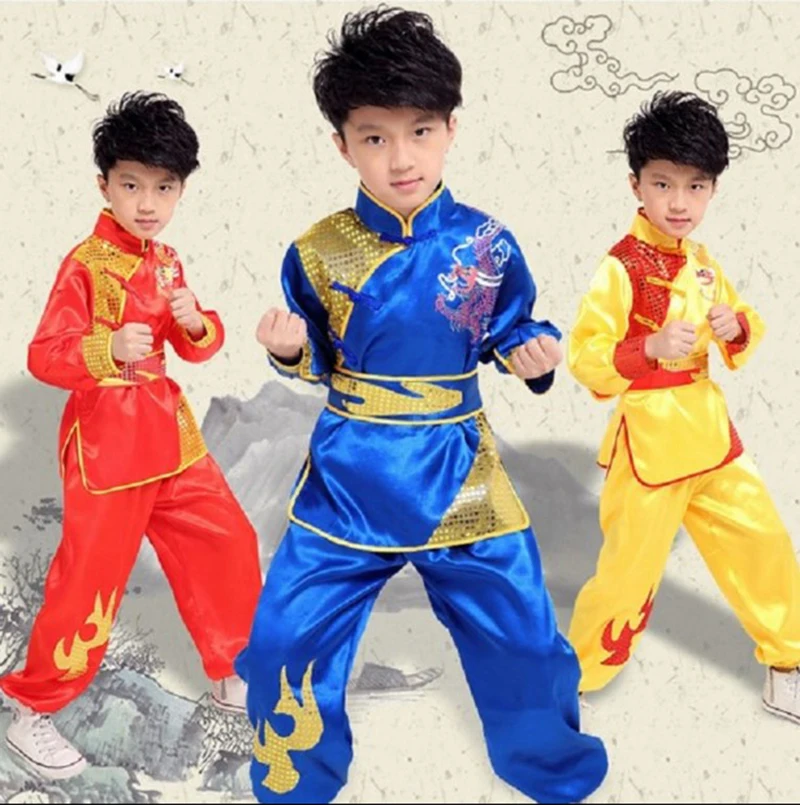 chinese costume red Children Traditional Wushu Uniform Suit for Kids kung fu girls clothes boy dance Boys Girls Performance Set