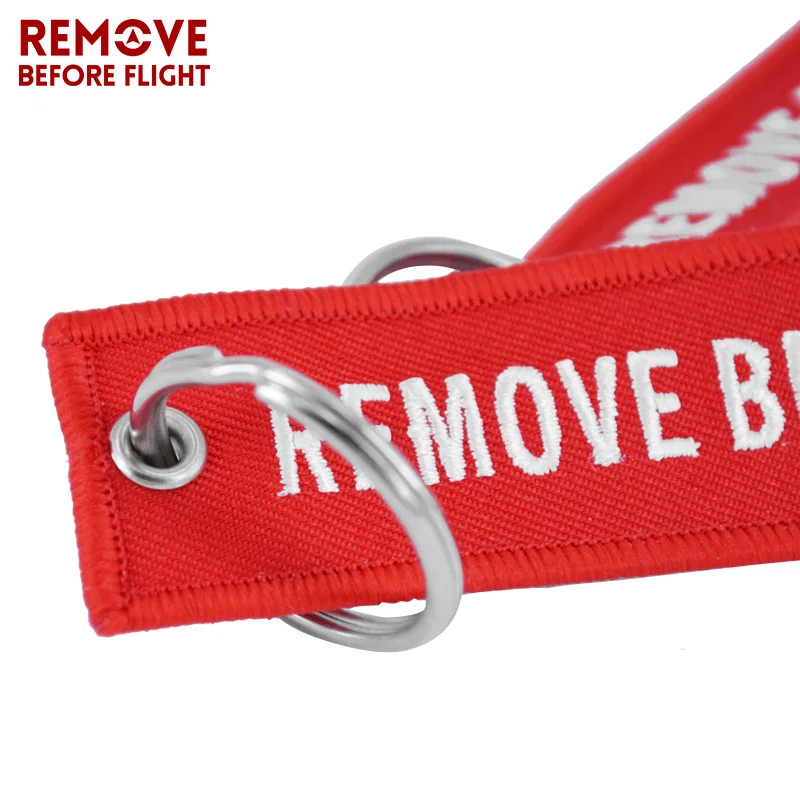 Remove Before Flight Embroidery Keychain for Aviation Gift Chaveiro Para Carro Luggage Tag Key Fob 10 PCS/LOT Red Key Ring Chain