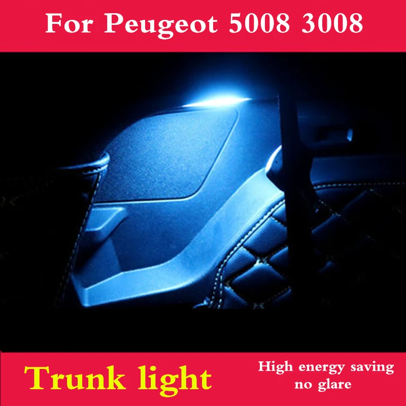 LED Trunk light replacement wick bulb Crystal blue and White light For Peugeot 5008 3008 2017 2018 2019 interior modification