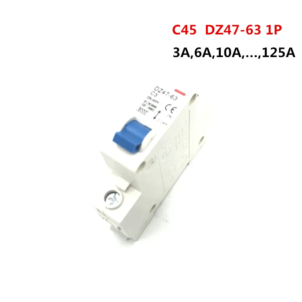 DZ47-63 230/400V 3-125A Household Rated Current Plastic Air Switch Short Circuit Protect Type Small-sized Circuit Breaker 1P