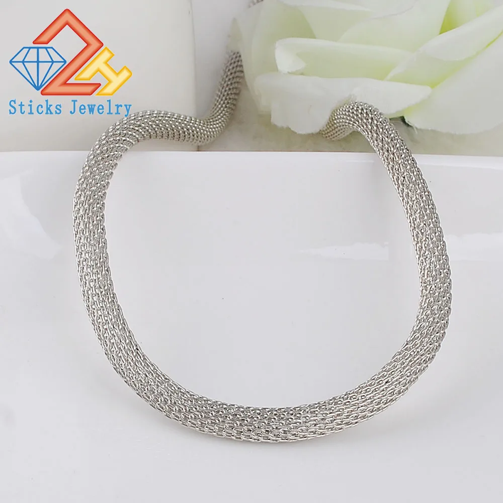 Fashion Net Chain Necklace50 mmX6 mm  White K Plated Round Shape Unisex Metal Trendy Necklace Sticks Jewelry