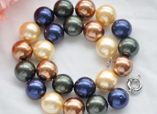 Miss charm 14MM golden coffee blue black SOUTH SEA SHELL PEARL NECKLACE 18\