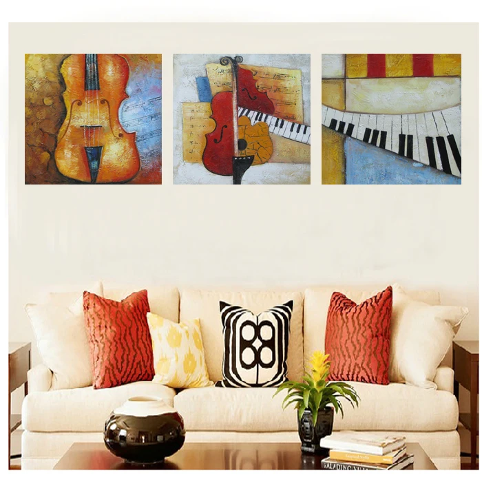 Hand Painted Abstract Landscape Hot Modern Wall Painting Home Decor Art Musical Instruments Picture On Canvas For Living Room