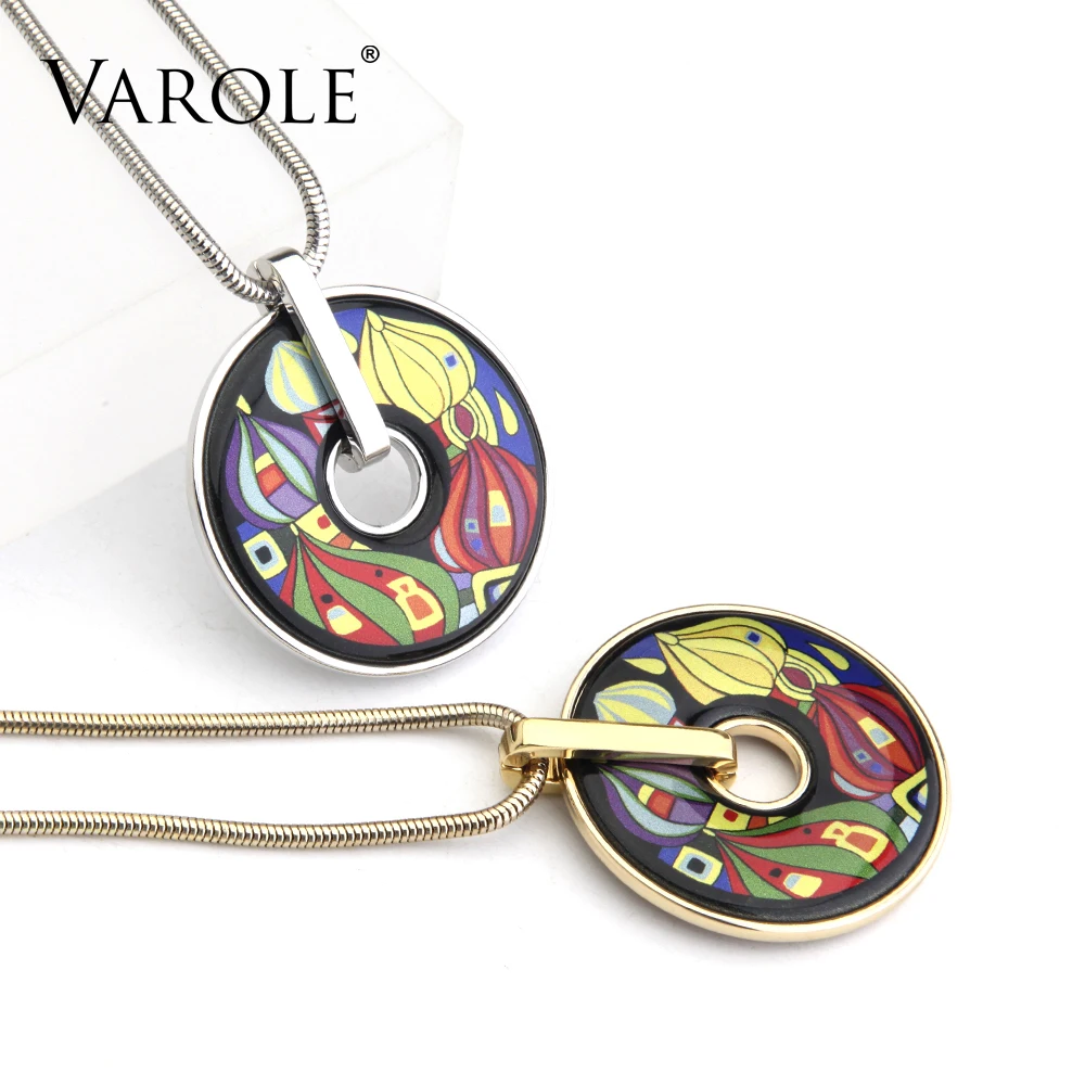 Vintage Style Painted Pendant Necklace - Snake Chain Choker