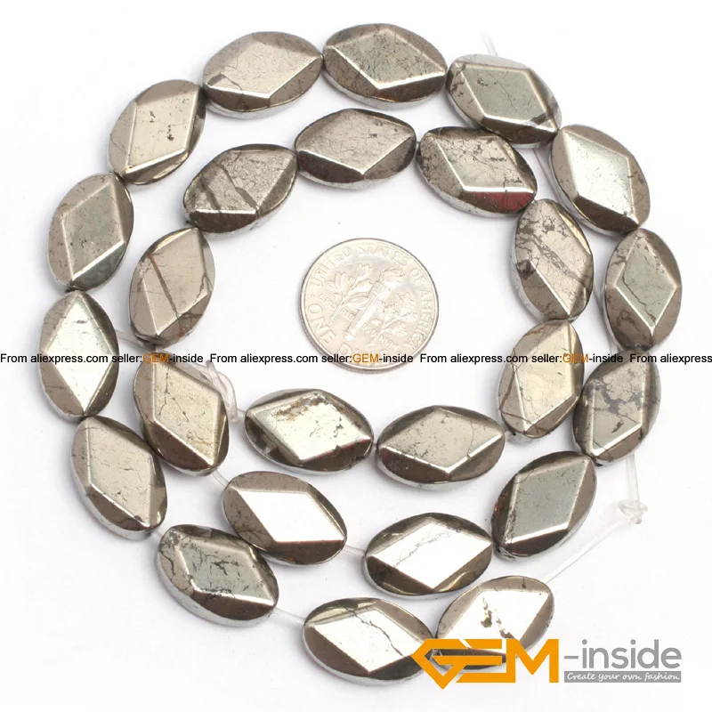 Pyrite: Flat Olivary Oval Irony Gray Pyrite Beads Natural Stone Bead DIY Bead For Jewelry Making Strand 15\