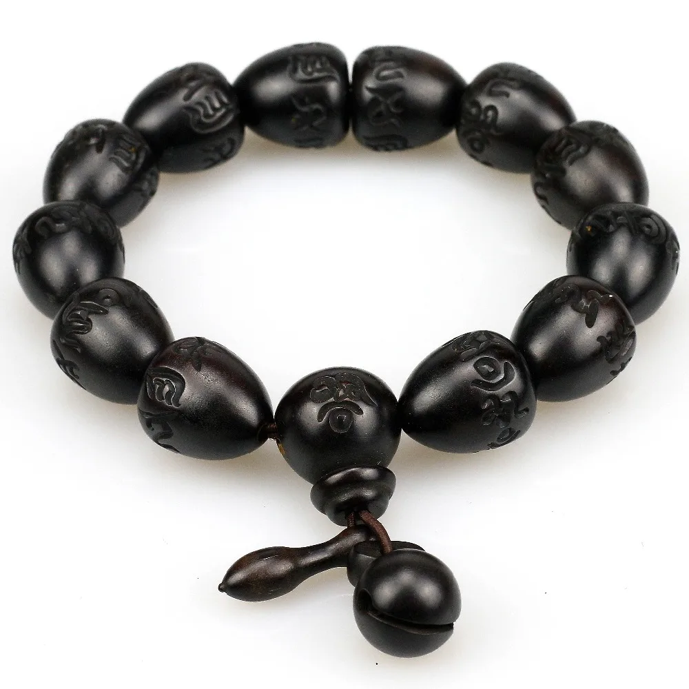 Natural Lightning Stroke Jujube Vintage Wood Buddhism Prayer Heart Beads Bracelets Men Women Six Words Mantra Tibetan Jewelry