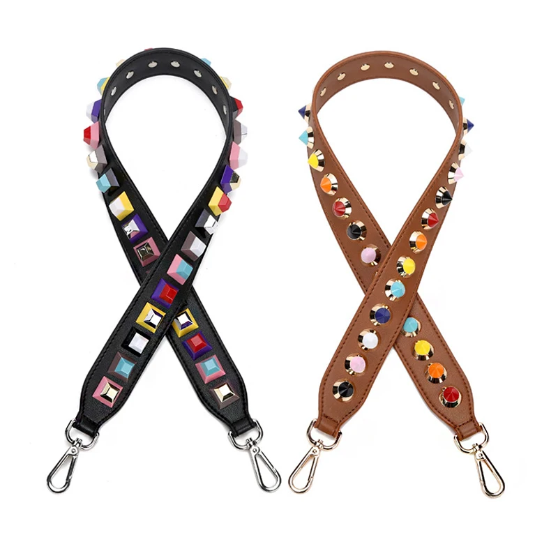 90cm Leather Bag Shoulder Strap Colorful Rivet Studs  Handbags Handles Crossbody  Replacement Straps Accessories Customization