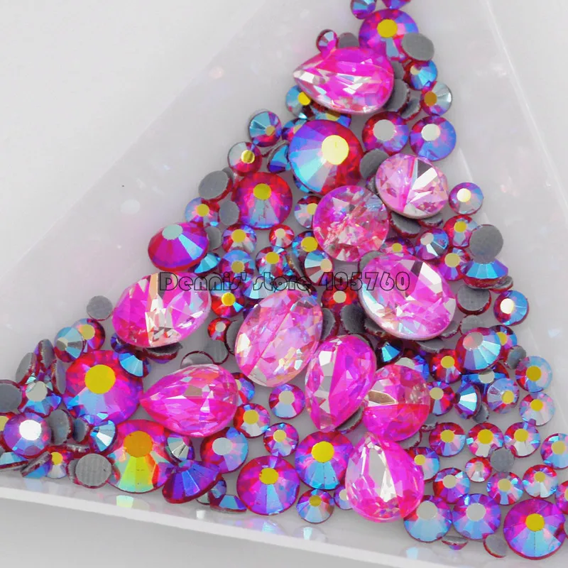 1Pack Mix Maten Mix Vorm Multi-Gekleurde Glitter 3D Diamant Facet Platte Achterkant Steentjes Acryl Nail Art Crystal gems Decoratie