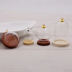 2sets 38*25mm Tube Glass Globe Bottle Wood Base Beads Cap Set Glass Ball Glass Vial Cover Dome Glass Bottle Cute Charms