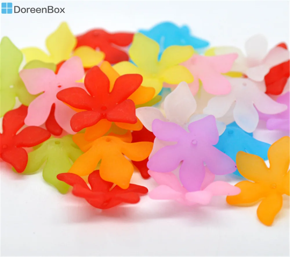 

Doreen Box hot- 80Pcs Mixed Flower Frosted Acrylic Beads 28x7mm(B12047)