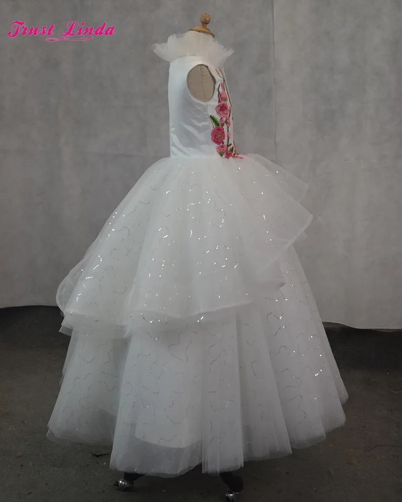 Árabe do vintage princesa vestidos da menina de flor para o casamento vestido de baile 3d flores florais rendas em camadas menina comunhão vestido