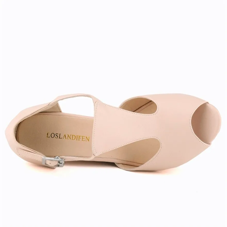 Súc Tích Nền Tảng Mềm Da Giày Sandal Nữ Cao Cấp Gót Giày Da Mềm Khóa Peep Toe Nêm Sandal Người Phụ Nữ Dự Tiệc Mùa Hè