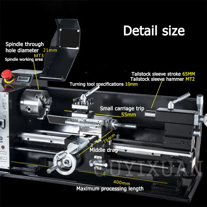 GUYX 220v/600W Small bench lathe Household electric lathe Bench-mounted variable speed micro metal lathe