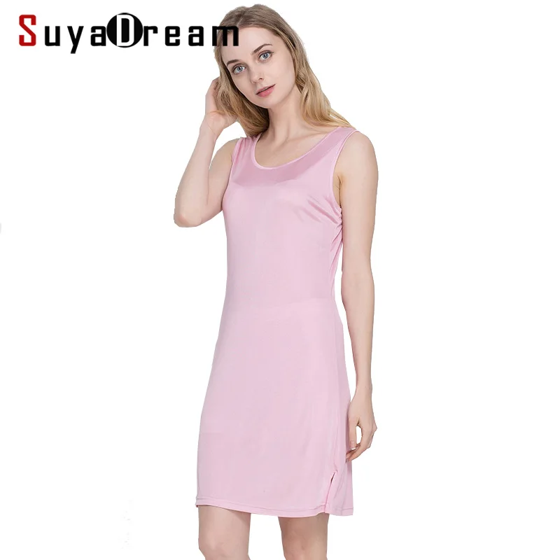 Vestido básico sólido para mulheres, 100% vestido de seda real do sono, Anti esvaziado, deslizamentos completos, sem mangas, roupa interior nova,