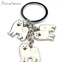 Llaveros de animales Samoyed para mujer, llavero con colgante de Metal, regalo hecho a mano para amantes de las mascotas, joyería para perros, soporte para llavero