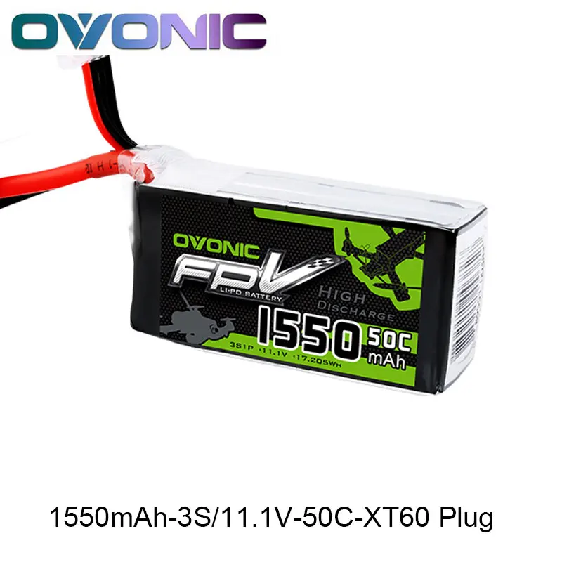 

OVONIC 1550mAh 11.1V 50C Max 100C 3S1P Lipo Battery XT60 Plug for FPV Frame Drone Quadapter Helicopter Boat Car