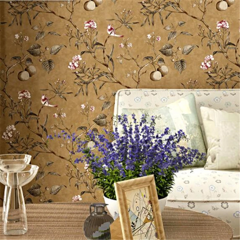 beibehang American country wallpaper retro nostalgia living room bedroom TV background flowers and birds garden style wall paper