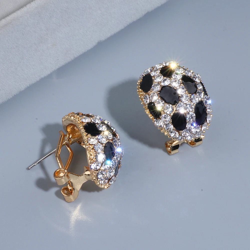 Trendy Luxury Crystal Ear Stud Earrings for Women Girls Gold Color Charm Rhinestone Leopard Print Stud Earring Wholesale WX084