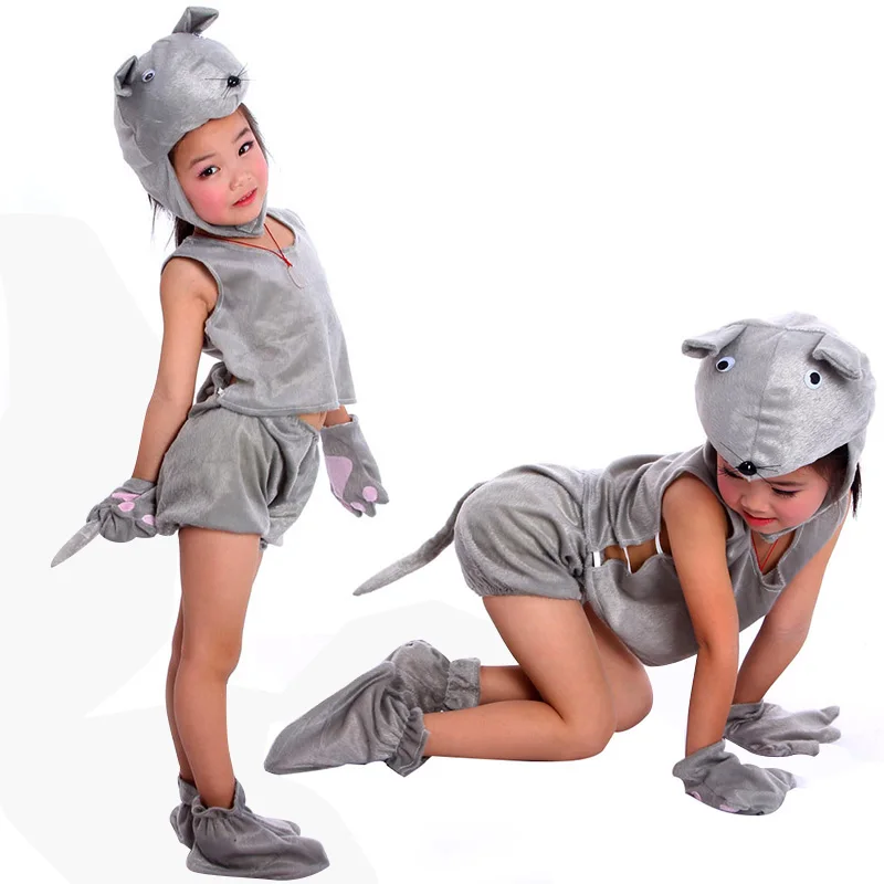 halloween party cosplay performance Children grey mouse animal costume clothes pant gloves shoes hat for kid