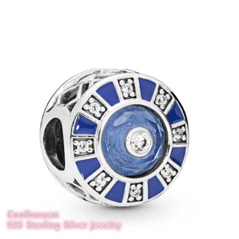 

Summer Original 100% 925 Sterling Silver Mosaic Charm Blue Enamel beads Fits Brand bracelets Jewelry Making