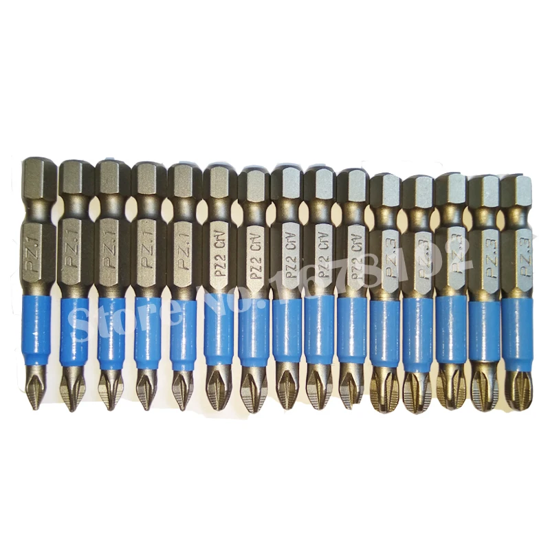 15pcs PZ1 PZ2 PZ3 Screwdriver Bit Set Hex Magnetic Anti Slip Phillips Electric Length 50mm Power Tool Accessories