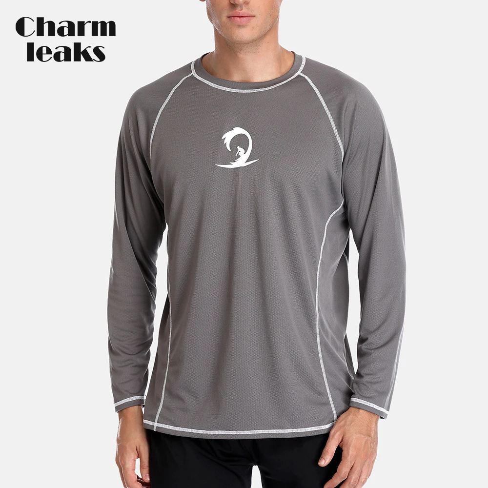 Charmleaks Uomini Escursioni Camicia Rashguard Dry-Fit Manica Lunga Corsa e Jogging Camicette Loose Fit Protezioni Top UPF 50 + Traspirante