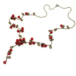 New Arrived Retro Red Berries Sweater Chain Necklace