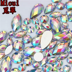 Micui 100PCS Multiple Shape AB Clear Resin Rhinestone Flatback Gems Strass Crystal Stones For Dress Crafts Decorations MC738