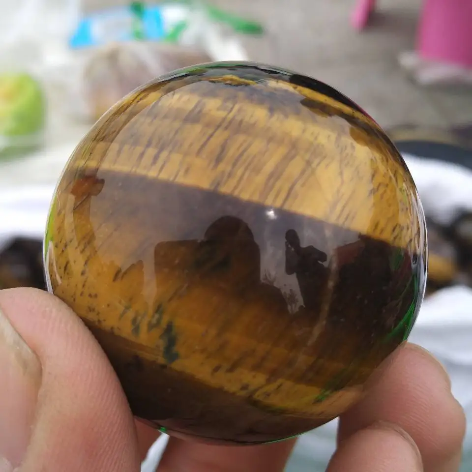 CARVED - (1) TIGER'S EYE 45mm Crystal Ball (Sphere) w/Description- Healing Stone