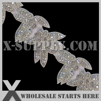 Free Shipping Poppy Rhinestone Applique Beaded Trim