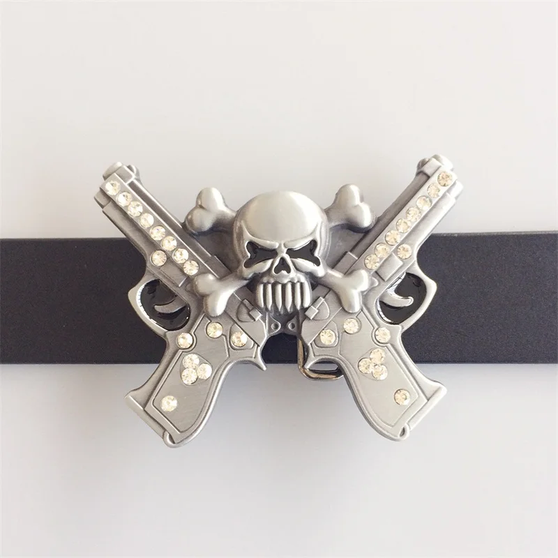 New Vintage Rhinestones Skull W Gun Belt Buckle Gurtelschnalle Boucle de ceinture Also Stock in US