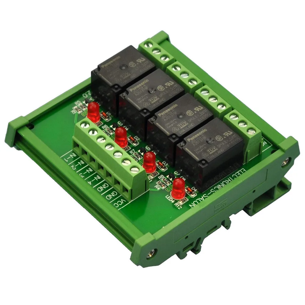 Electronics-Salon DIN Rail Mount 4 SPDT 10Amp Power Relay Interface Module, DC 5V Version.